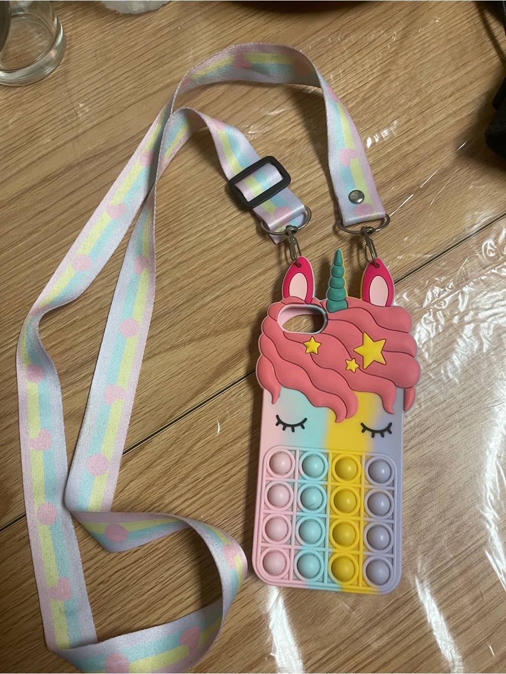 Unicorn Pop-It Phone Case with Pastel Lanyard - Kids Accessories for iPhone 7
